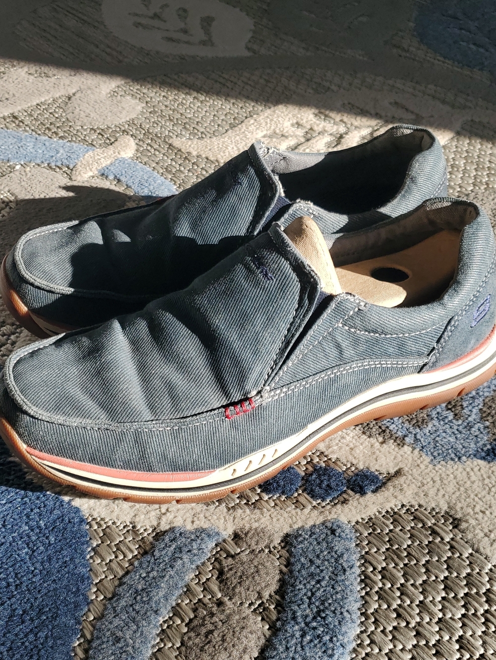 Skechers Men's Slip-On Loafers in Denim Blue with Tan Accents